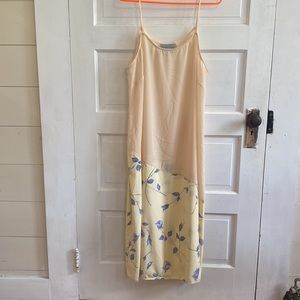 Ladies plus size two-piece dress yellow with blue roses.